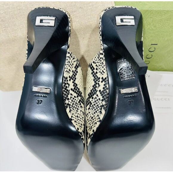 Gucci Python Beige Avana Peep Toe Slip On Heel Mules Sandal Size 37/ 7 NIB - Picture 9 of 11